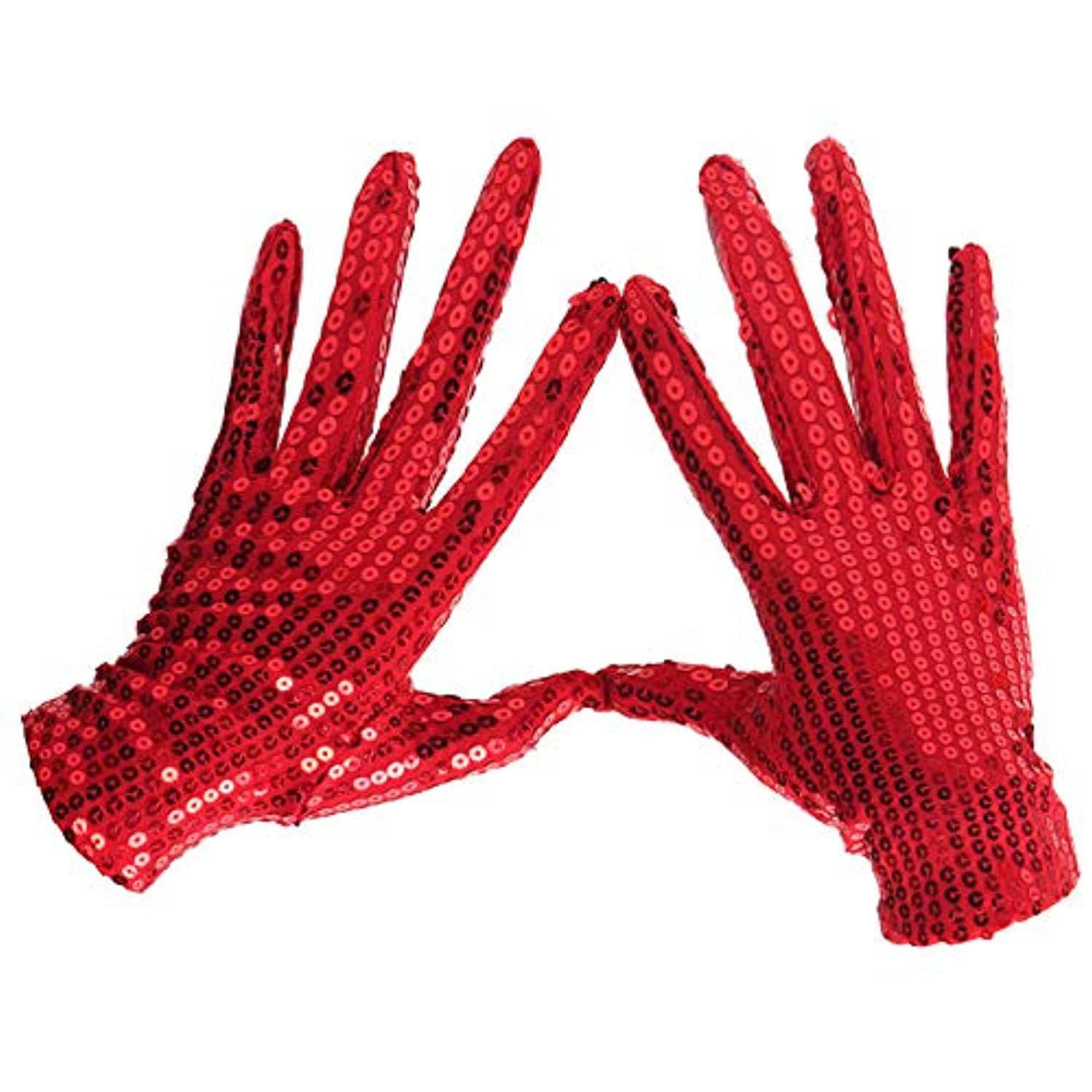 3Pairs Sparkling Sequin Glove Mesh Glitter Sequin Dance Glove for Cosplay Party Dress Costume Accessory (Red, One Size) - Image 2