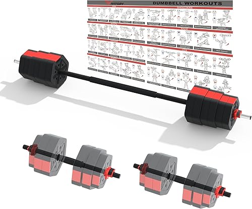 VIVITORY Juego de pesas de barra, mancuernas ajustables de 556688 libras con dos barras, levantamiento de pesas libres para ejercicio y gimnasio en