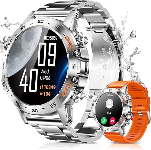 Reloj inteligente militar para hombre (respuestahacer llamadas), reloj inteligente deportivo HD de 1.39 pulgadas con monitor de frecuencia cardíaca,