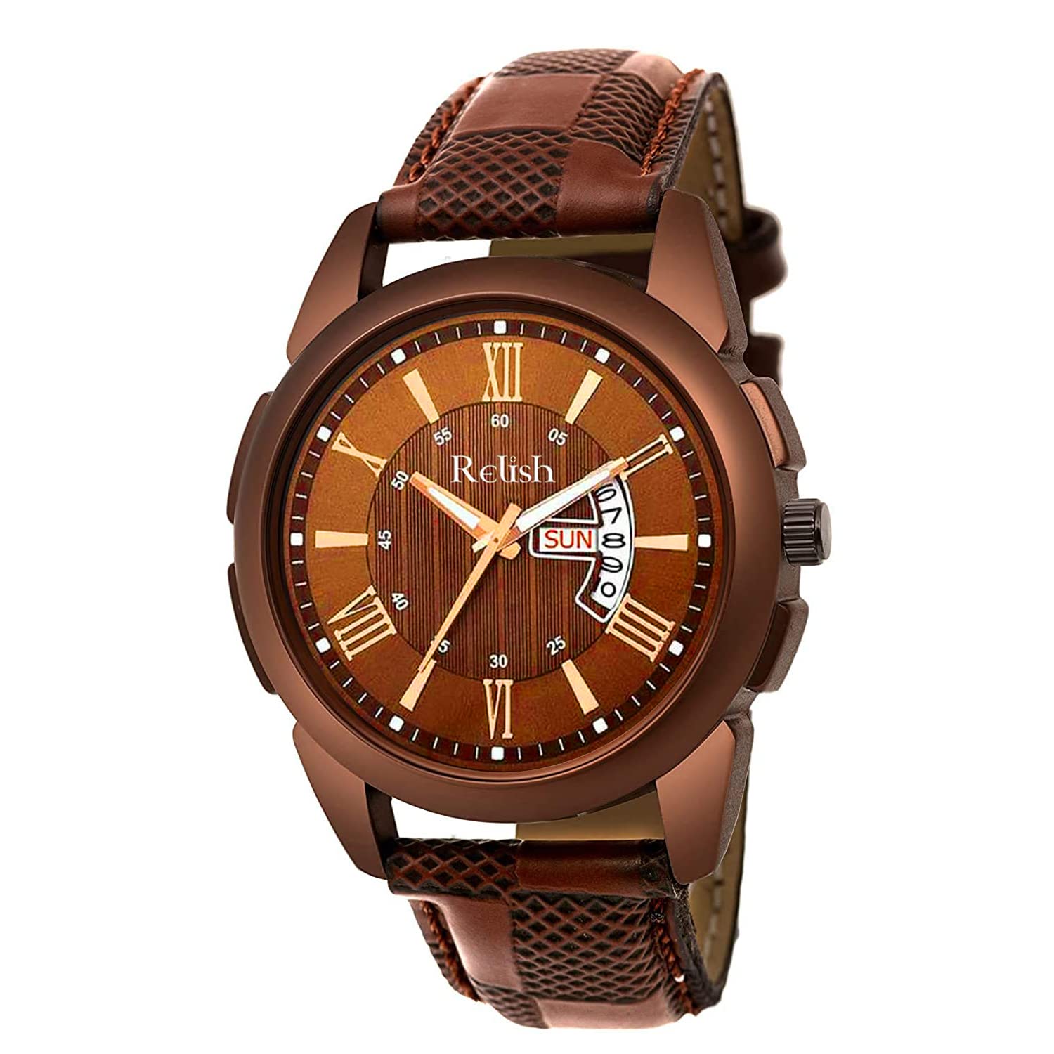 Relish Roman Numerals Dial Leather Strap, Day & Date, Watch for Men (Gift for Mens & Boys) (B0B4SKNHFQ) Amazon Price History, Amazon Price Tracker