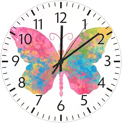 ArogGeld Reloj de pared redondo de mariposa multicolor para jardín, mariposa, reloj de pared redondo, silencioso, sin tictac, funciona con pilas,