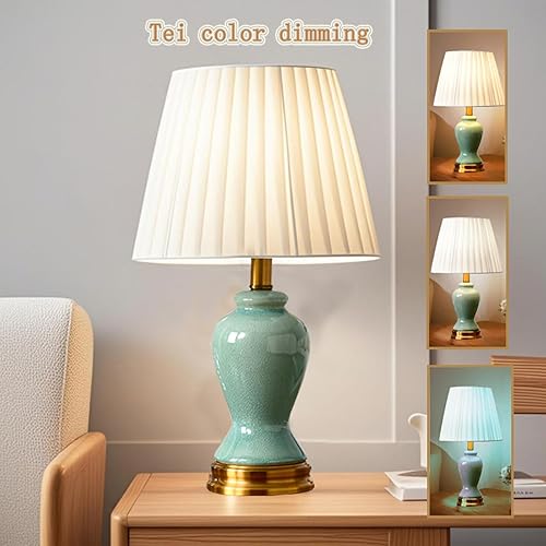 Miniatura 4 de Lámparas de escritorio modernas de 18 pulgadas con pantalla blanca con lámpara regulable de 3 vías, lámpara de mesa de cerámica verde para regalos