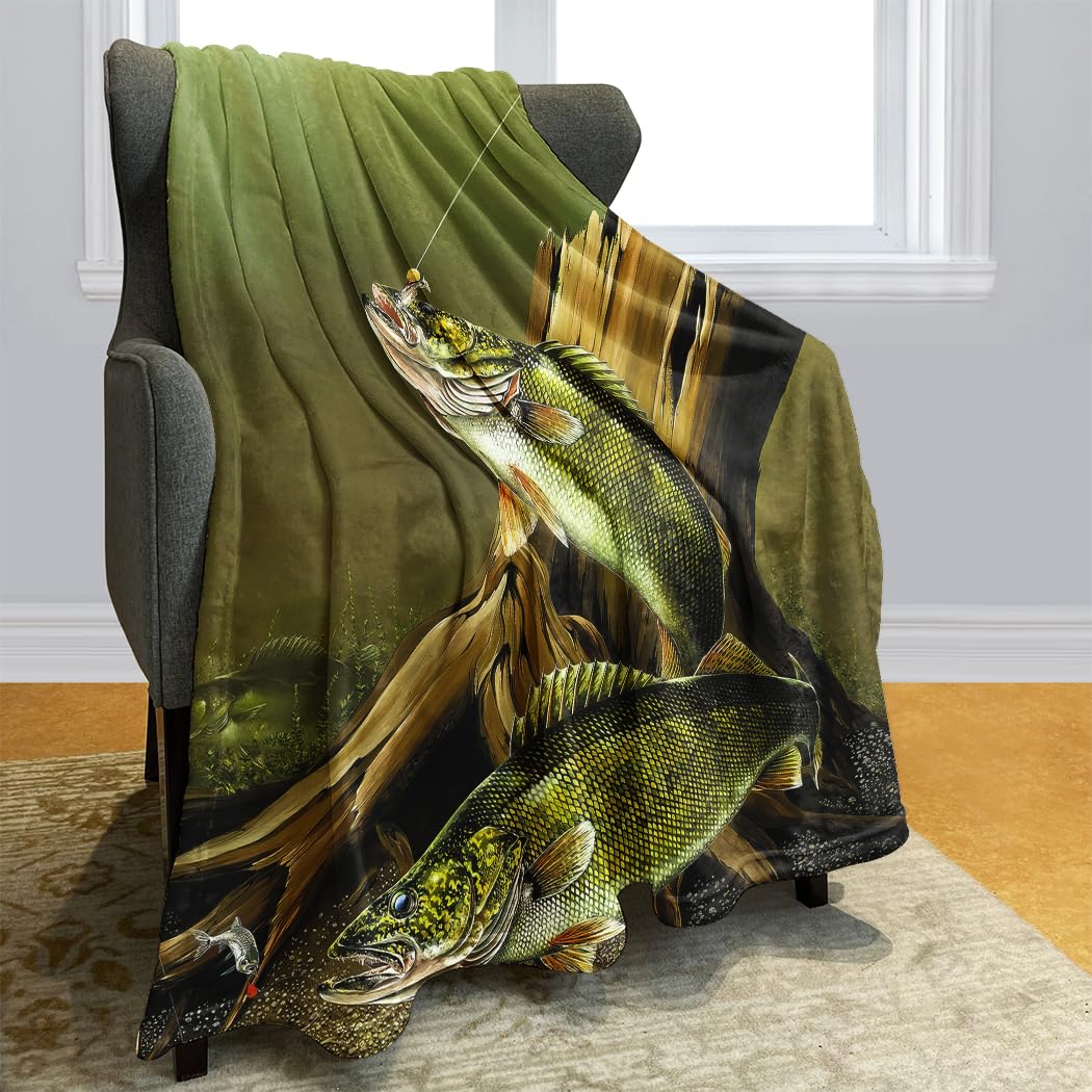 150 x 200 cm Flanell Weich Fleecedecke Kuscheldecken SanftBettüberwurf Amazonasboden Angeln Fisch Grün