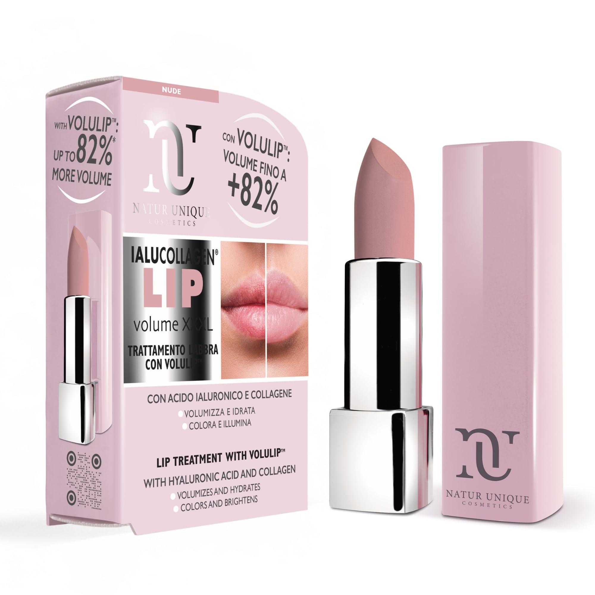 NU - IALUCOLLAGEN LIP VOLUME XXXL Nude | Rossetto Trattamento Labbra con Acido Ialuronico, Collagene e Portulaca | Formula Naturale Tecno-Filler | Idratante, Levigante, Rimpolpante | Made In Italy