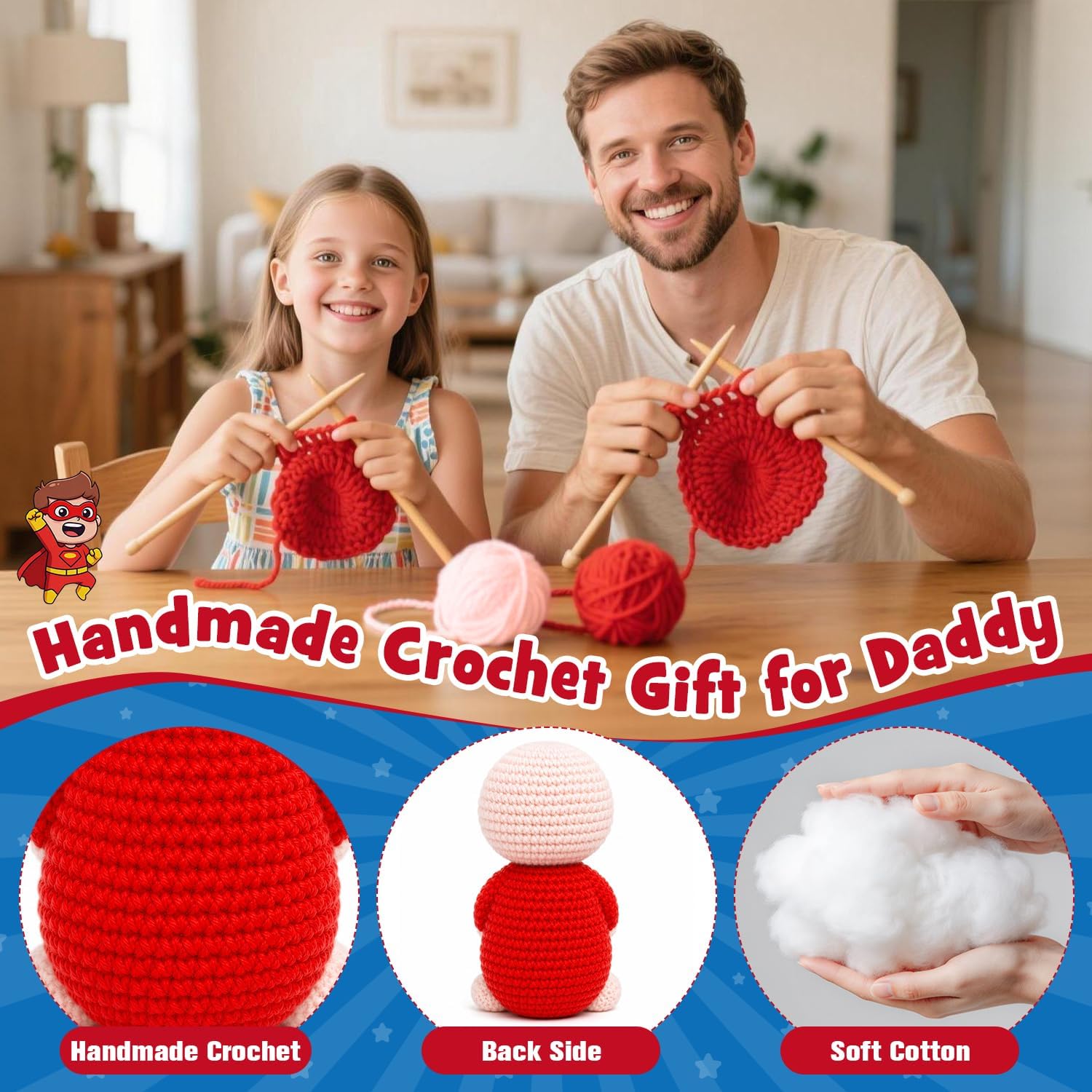 GwhyGifts Mini Fathers Day Dads Gifts from Daughter Son Wife,Handmade Crochet Hero Birthday Gift for Daddy Dad,Inspirational Best Dad Ever Gift for Step Dads Father in Law Husband Bonusdad, Ideas