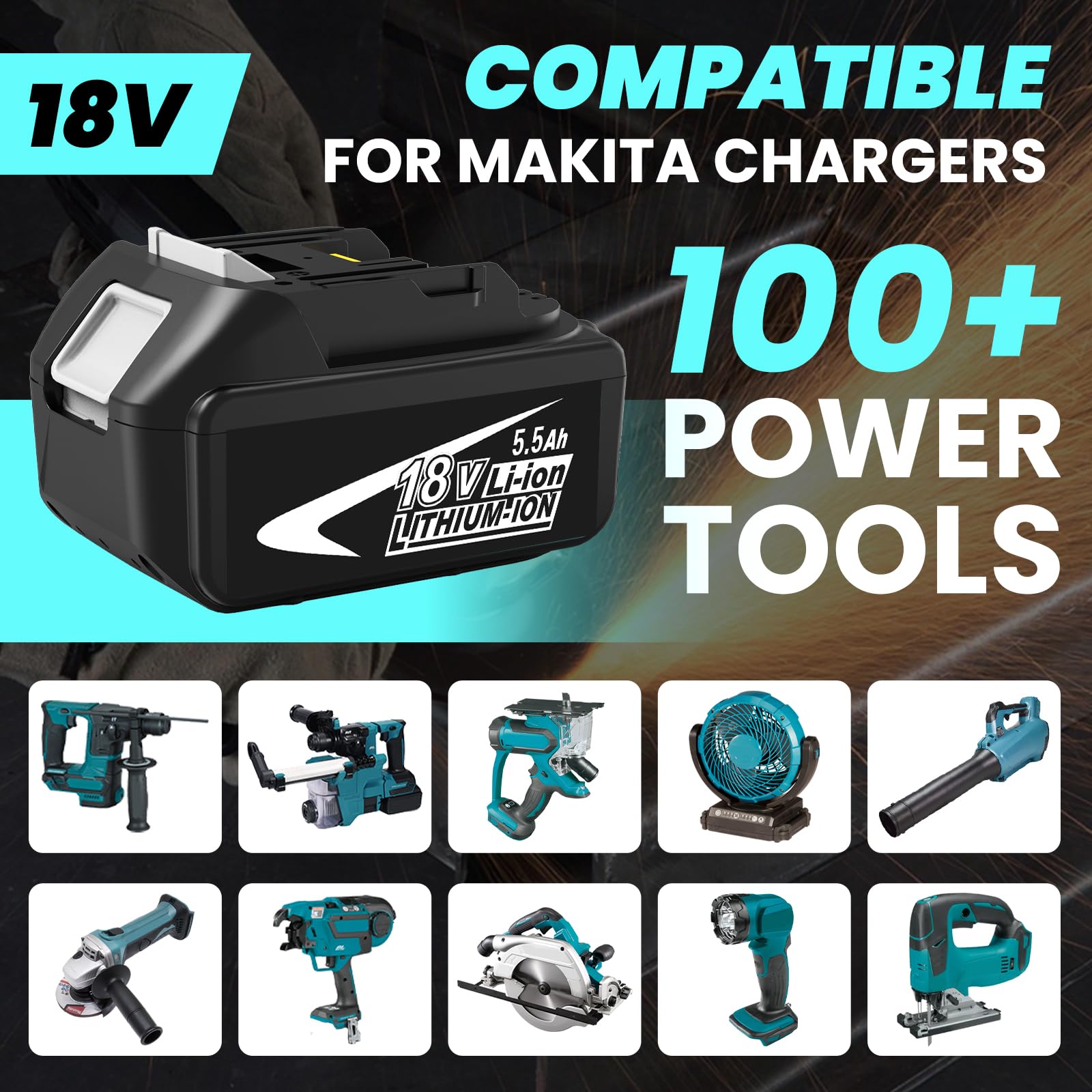 2 x 5500 mAh BL1860B - Batería de repuesto para batería de 18 V con cargador para pantalla LCD DC18RF BL1850B BL1840 BL1860 BL1850 BL1830 BL1835 BL1845 BL1850 194205-3 LXT-400 DC1830 RD DC18 RCT con
