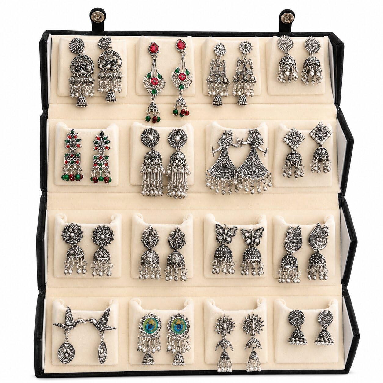Oxidized Earrings Combo Set for Women & Girls | 16 Pairs Traditional Jhumka, Chandbali, Stud & Drop Earrings Collection | Antique Ethnic Fashion Jewellery Gift Set-image-42