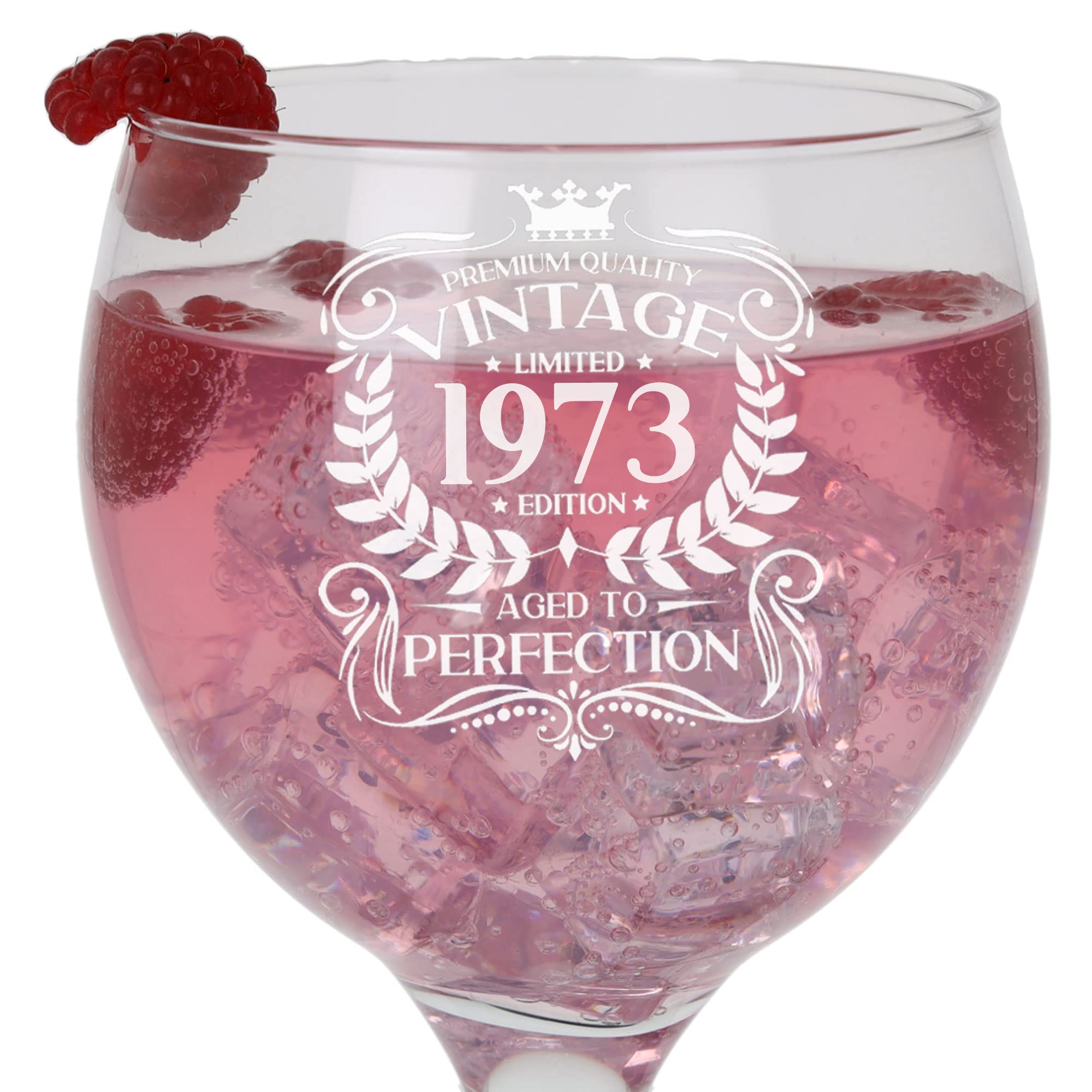 53rd Birthday Gift Vintage 1973 Aged to Perfection Engraved Large Gin Glass Present for 53 Year Old Etched 645ml Gin Goblet — image 1
