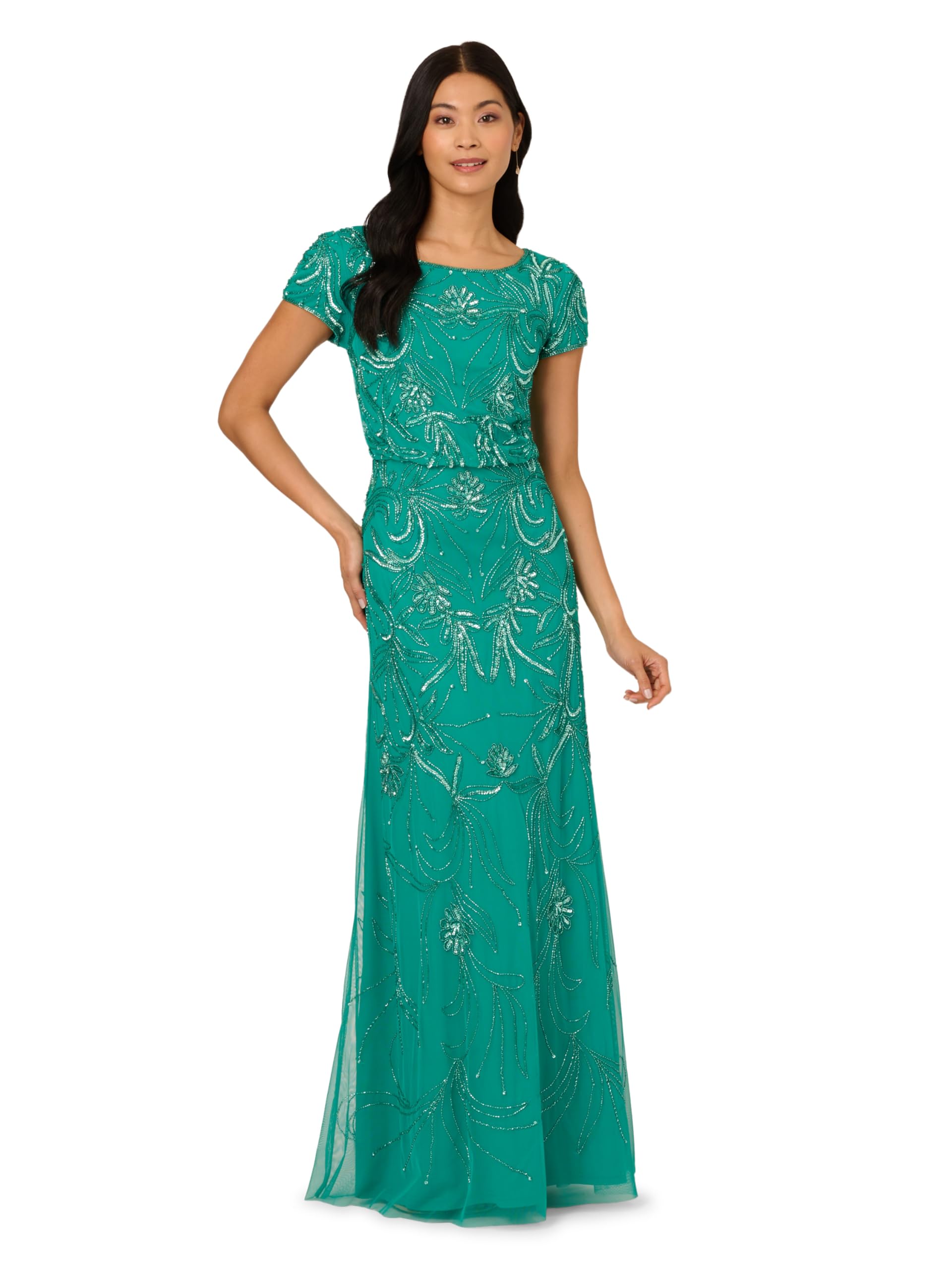 Adrianna Papell Womens Long Beaded Dress