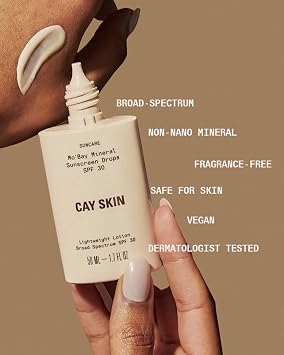Cay Skin Mo'Bay Mineral Sunscreen Drops SPF 30 Broad Spectrum Face Sunscreen & Makeup Primer w/Sea Moss Lightweight, Moisturizing Reef Safe Lotion with Natural Finish for All Skin Types 1.7 oz.