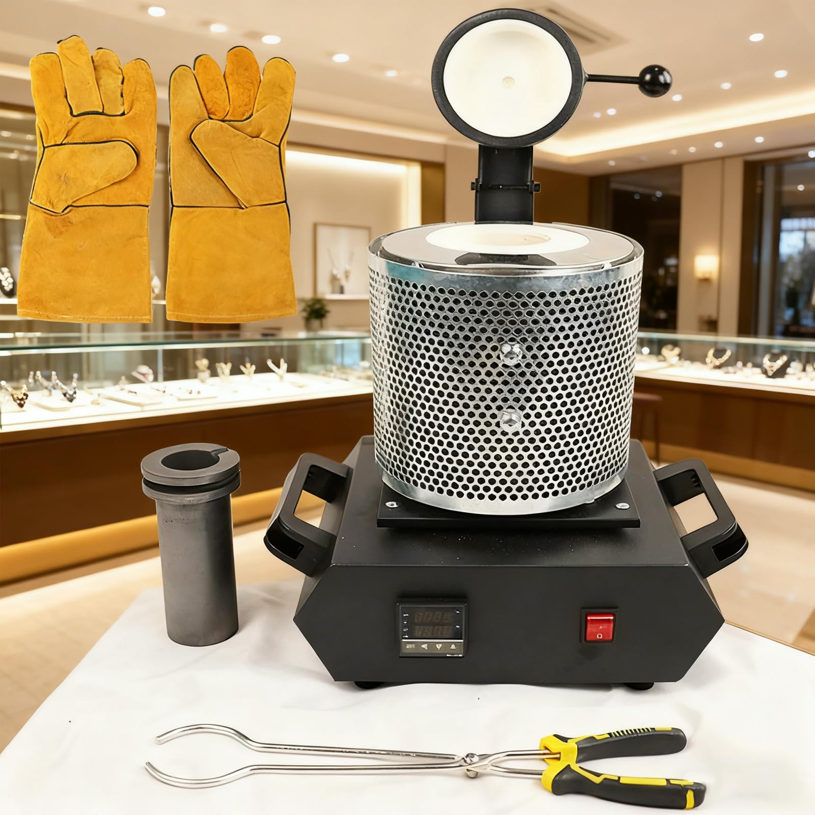 Cyfrowy piec do topienia złota, srebra, miedzi i aluminium, 1600 W, elektryczny zestaw do topienia z wyświetlaczem LED, 1150°C, idealny do odlewania i udoskonalania biżuterii