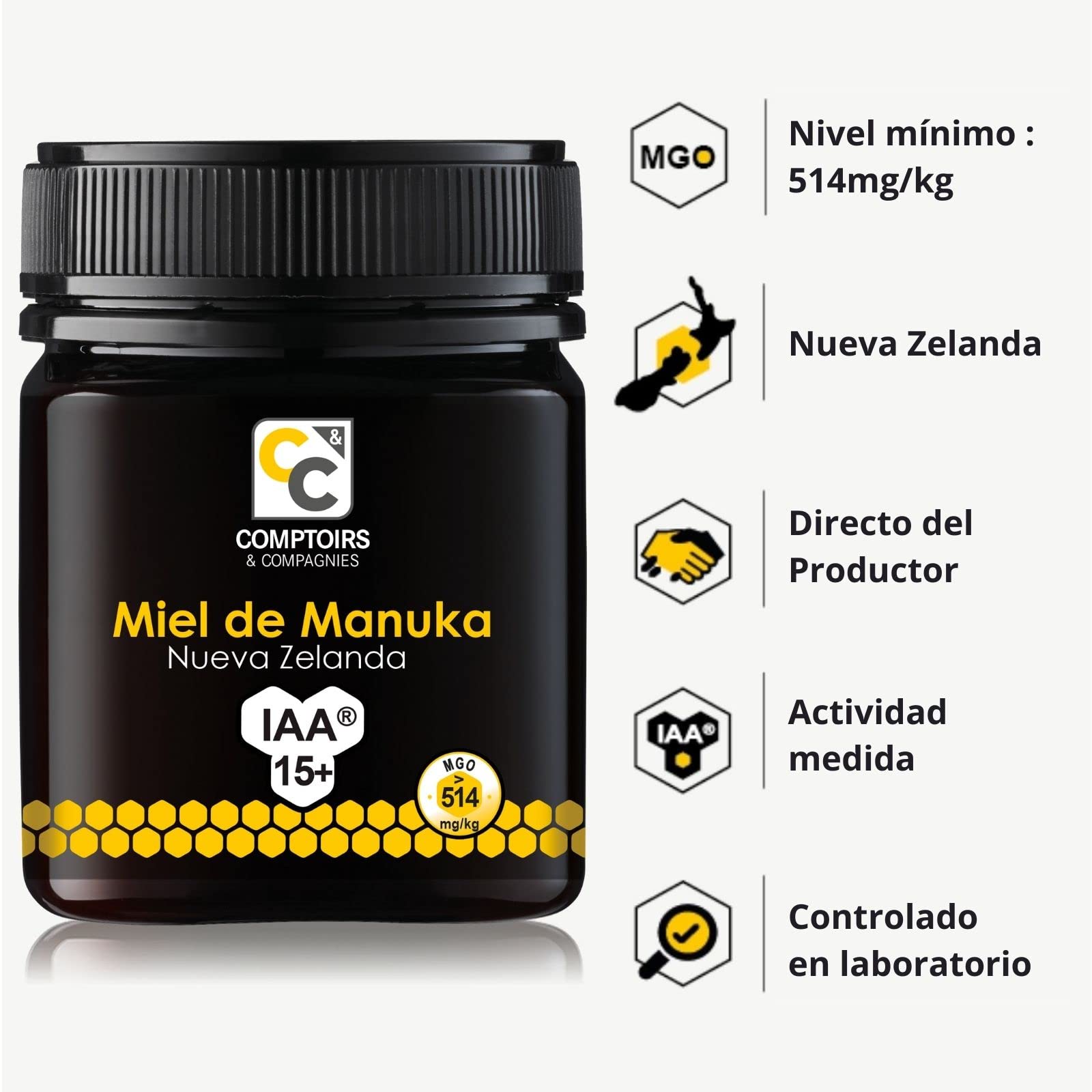 COMPTOIRS ET COMPAGNIES - Miel de Manuka - MGO 514 - IAA15+ - Nueva Zelanda - 250g