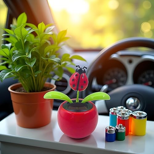 Miniatura 6 de Decoración de tablero de instrumentos de coche de flores bailarinas solares rojas, divertidas macetas bailarinas con energía solar, adornos para