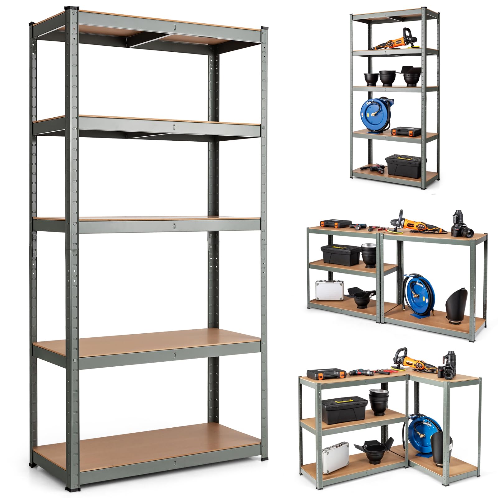 HOMASIS Estantería de metal para garaje con 5 estantes ajustables, ahorra espacio, estantes modulares para garaje, trastero, almacén, carga hasta 875 kg, 90 x 45 x 185,5 cm (gris)