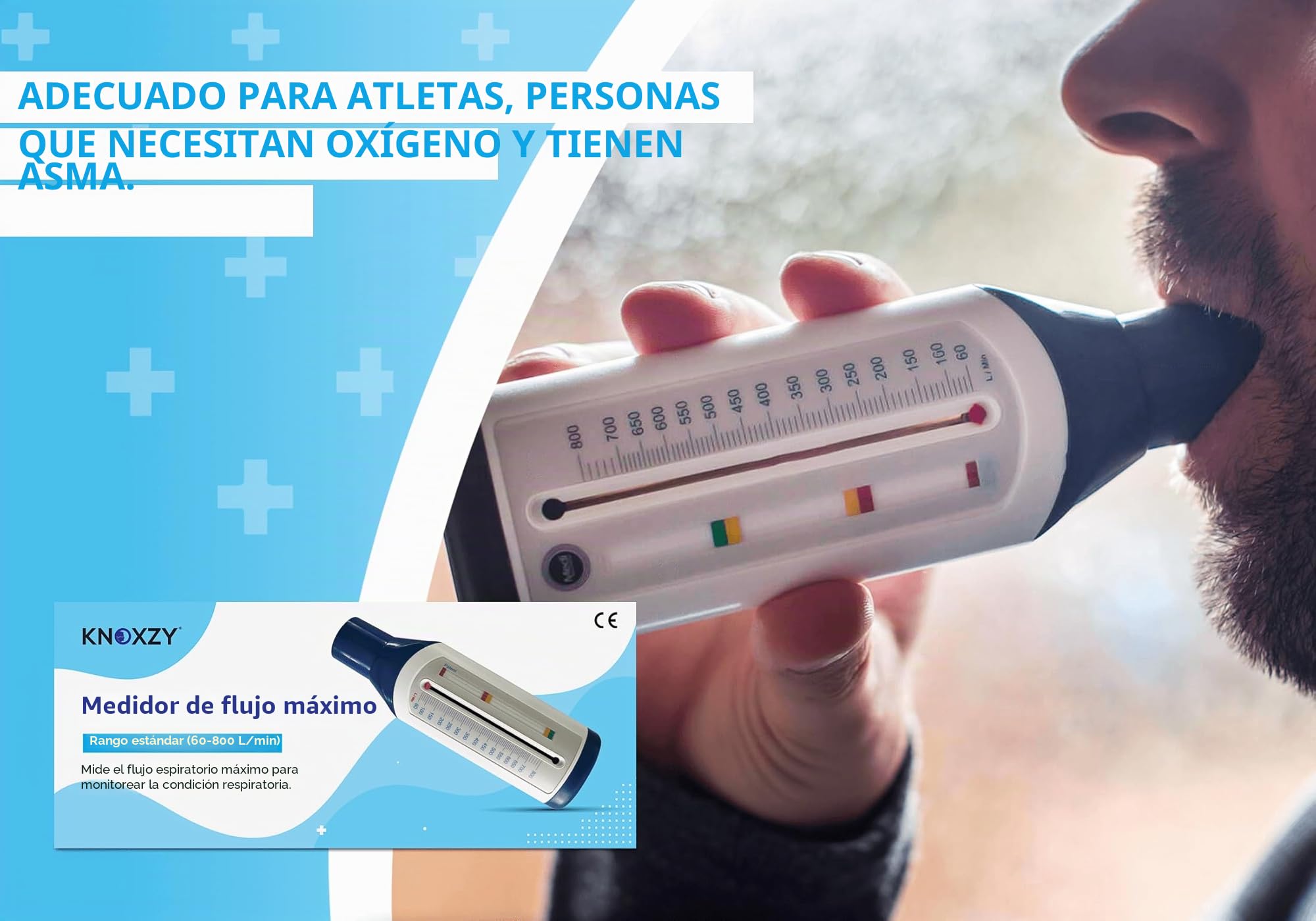 KNOXZY Medidor de flujo máximo para adultos para monitorizar la función pulmonar - Medidor de flujo espiratorio para monitorizar la condición respiratoria - Dispositivo de entrenamiento de