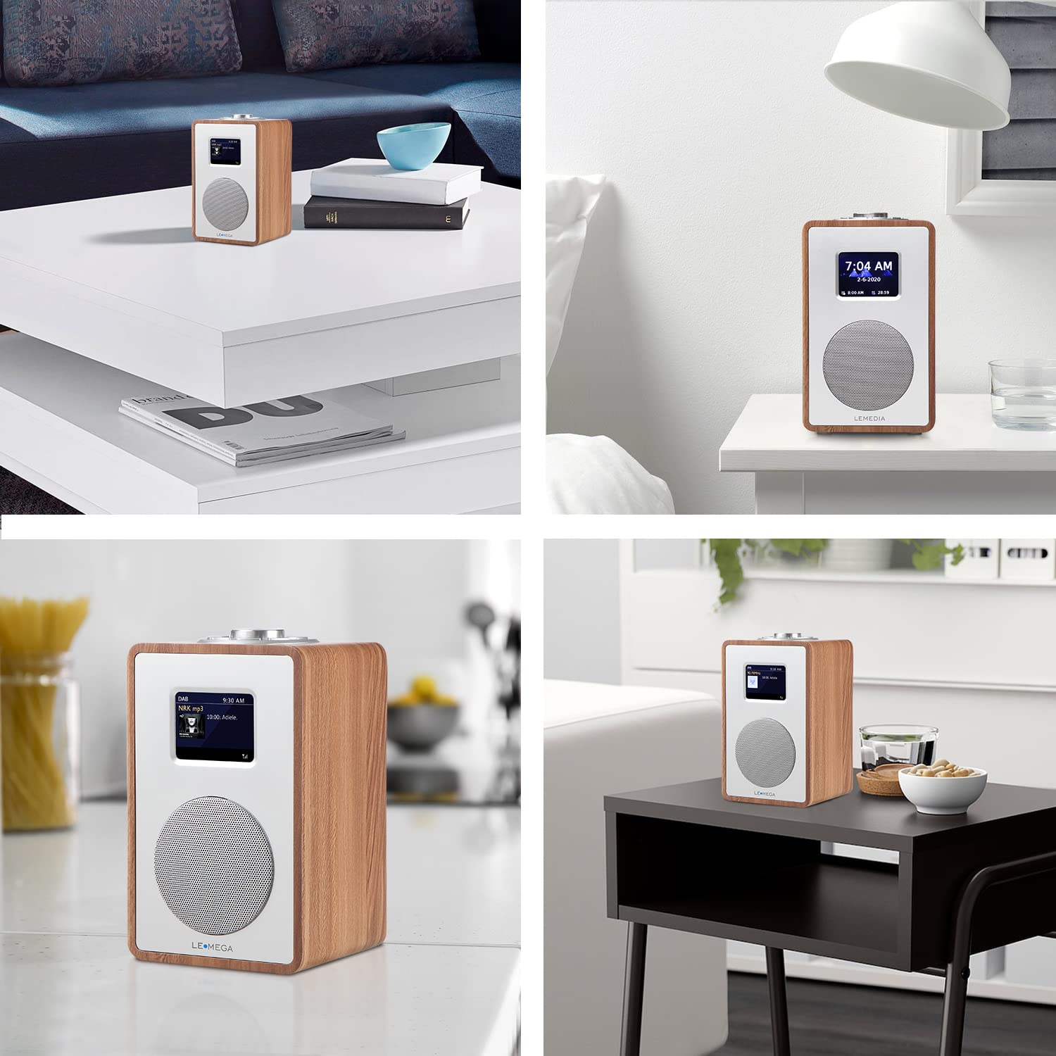 LEMEGA CR4 DAB/DAB+ und UKW Digitalradio,Bluetooth Lautsprecher, DAB Radio,Doppelwecker,Küchen/Schlaf/Snooze Timer,Farbdisplay,Kopfhöreranschluss,Holzoptik,Netzbetrieb - Walnuss