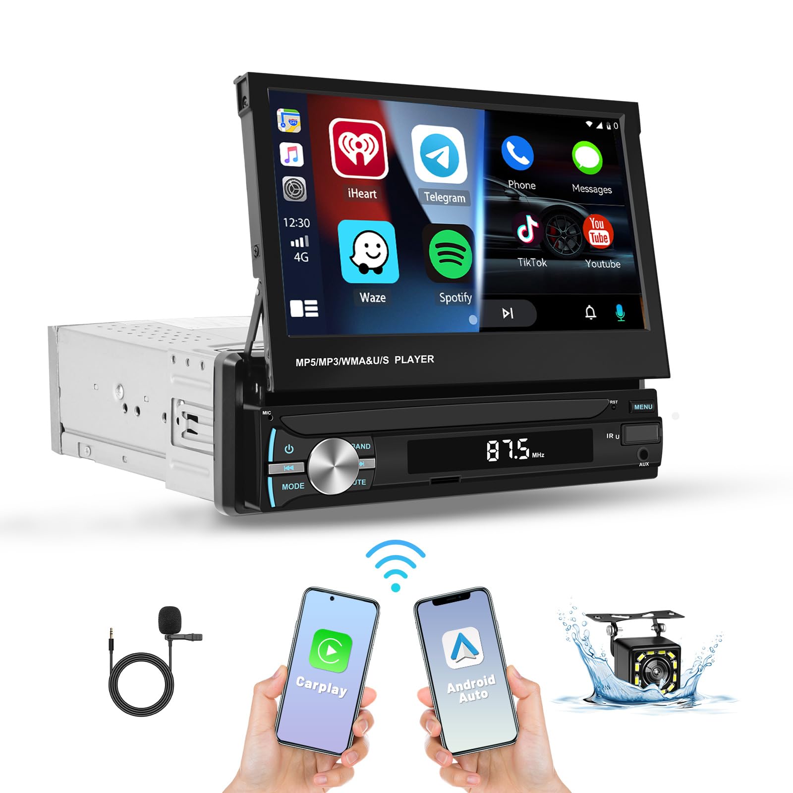 Autoradio Con USB Type C Autoradio 1 DIN Con Schermo Ribaltabile 7 Pollici - Bluetooth, Mirror Link, Telecamera Retromarcia, USB Type-C, Per Auto Autoradio Mirror Link Per Smartphone