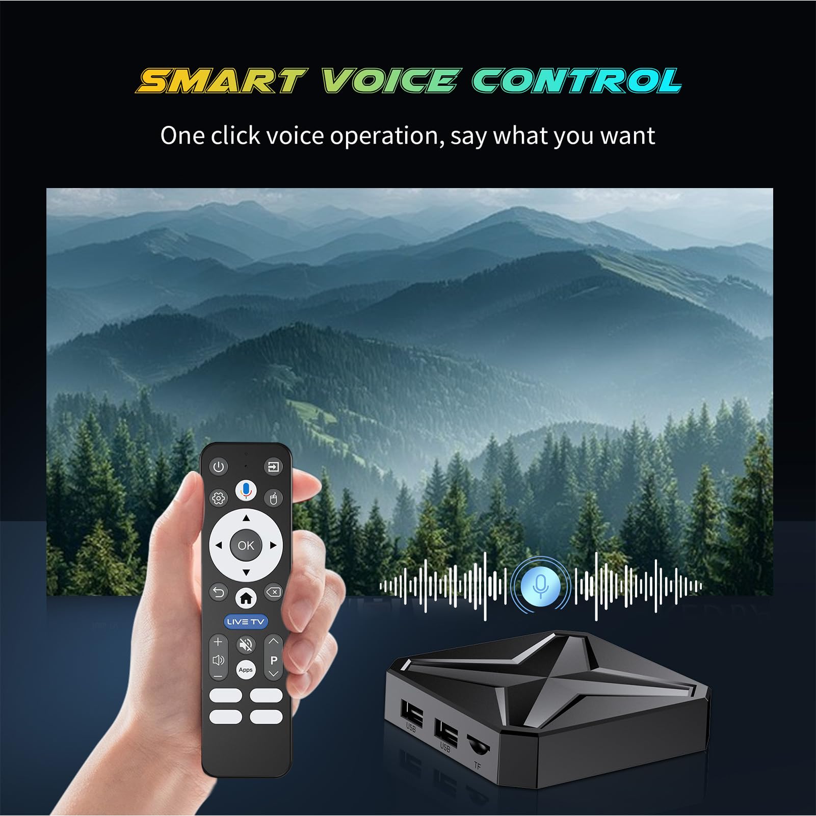 TV Box 8K, Odtwarzacz Multimediów Strumieniowych, 2 GB RAM i 16 GB ROM, Dwuzakresowe Wi-Fi 6 2,4G 5,8G, Pilot Głosowy, USB 3.0, Obsługa Rozszerzenia do 128 (wtyczka UE)