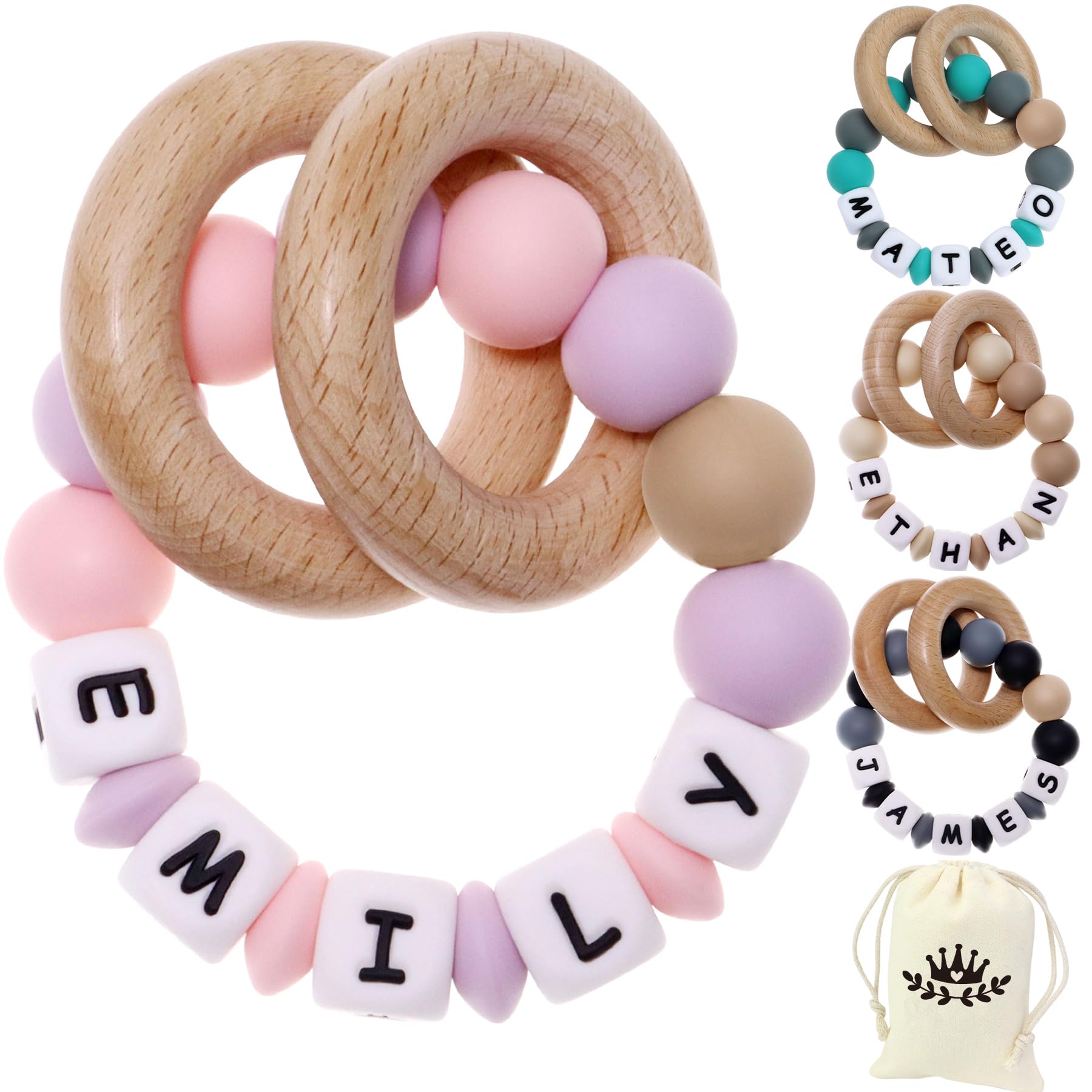 Personalized Rattle Ring with Name,Customizable Name Keepsake Rattle,Custom Wooden Rattle Ring