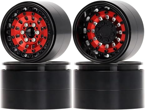 RC Alloy Wheel for TRX4 for SCX10 90046 90047 for TRX6 for Yeti for Wraith 1/10 Heavy Aluminum -4/14MM Offset Beadlock Wheel Rim 2.2 Inch RC Car PartsRed
