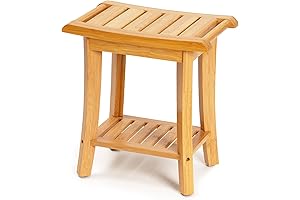Bamboo Shower Bench with Storage Shelf and Seat