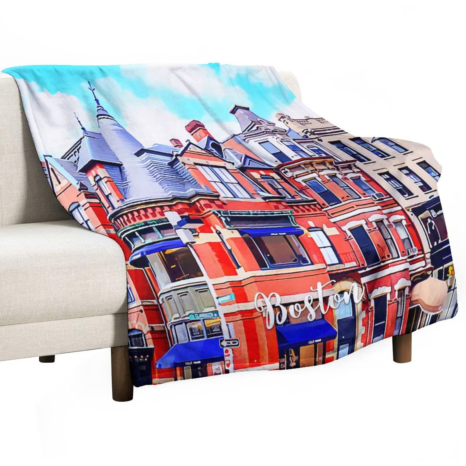 Couverture personnalisée Boston en flanelle pour des soirées cocooning sur le canapé