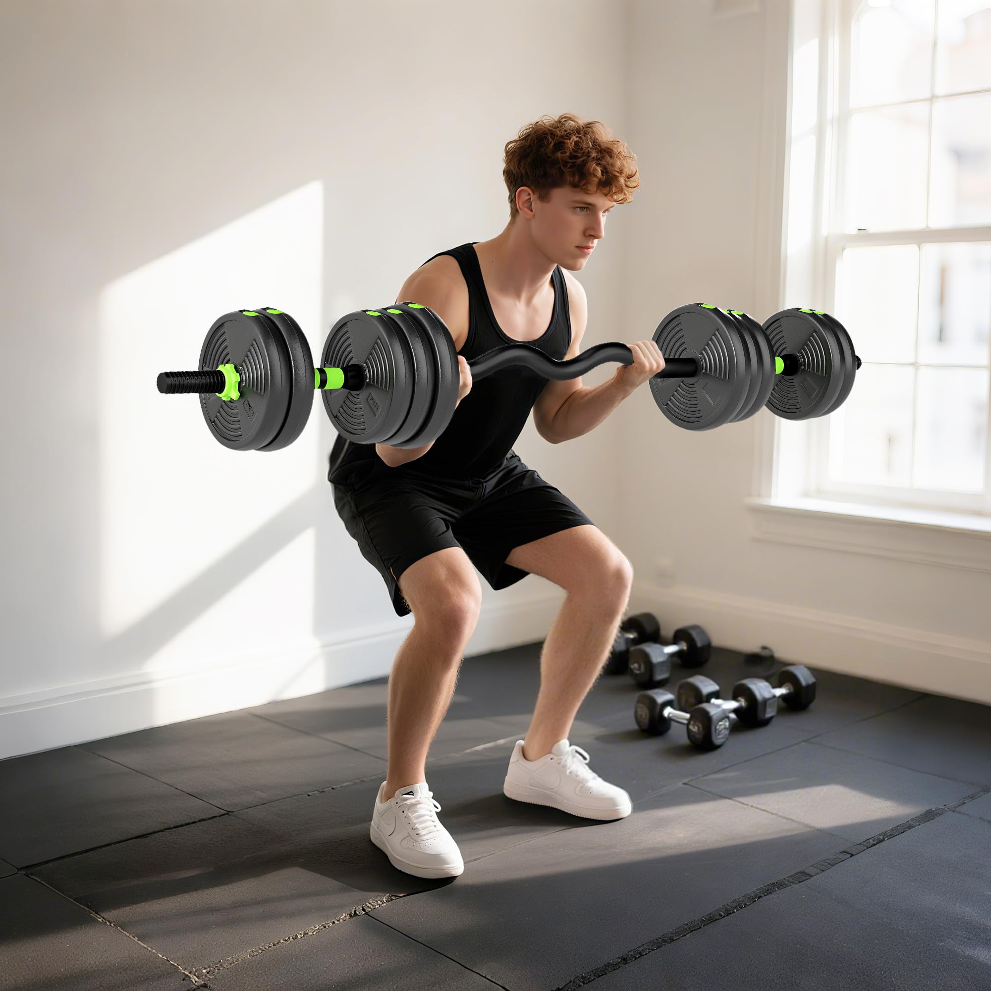 SPORTNOW Juego de Mancuernas Ajustables 3 en 1 20kg a 30kg, Juego de Pesas con Barra de Conexión y Mango Antideslizante, Pesas y Mancuernas para Hombres y Mujeres, Ejercicio de Fitness, Casa Gimnasio