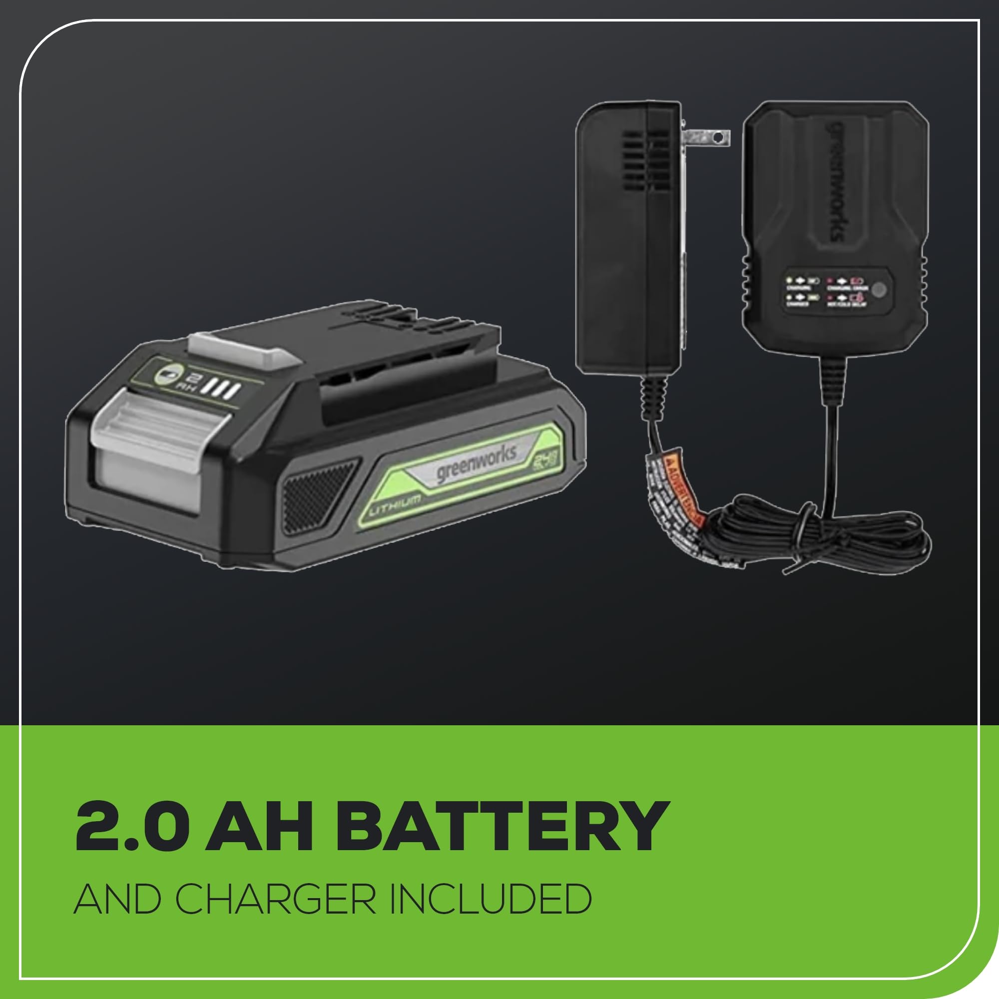 Greenworks Faro a LED da 24 V con portata di 765 yard, luce di lavoro wireless da 3000 lumen con batteria da 2 Ah e caricatore