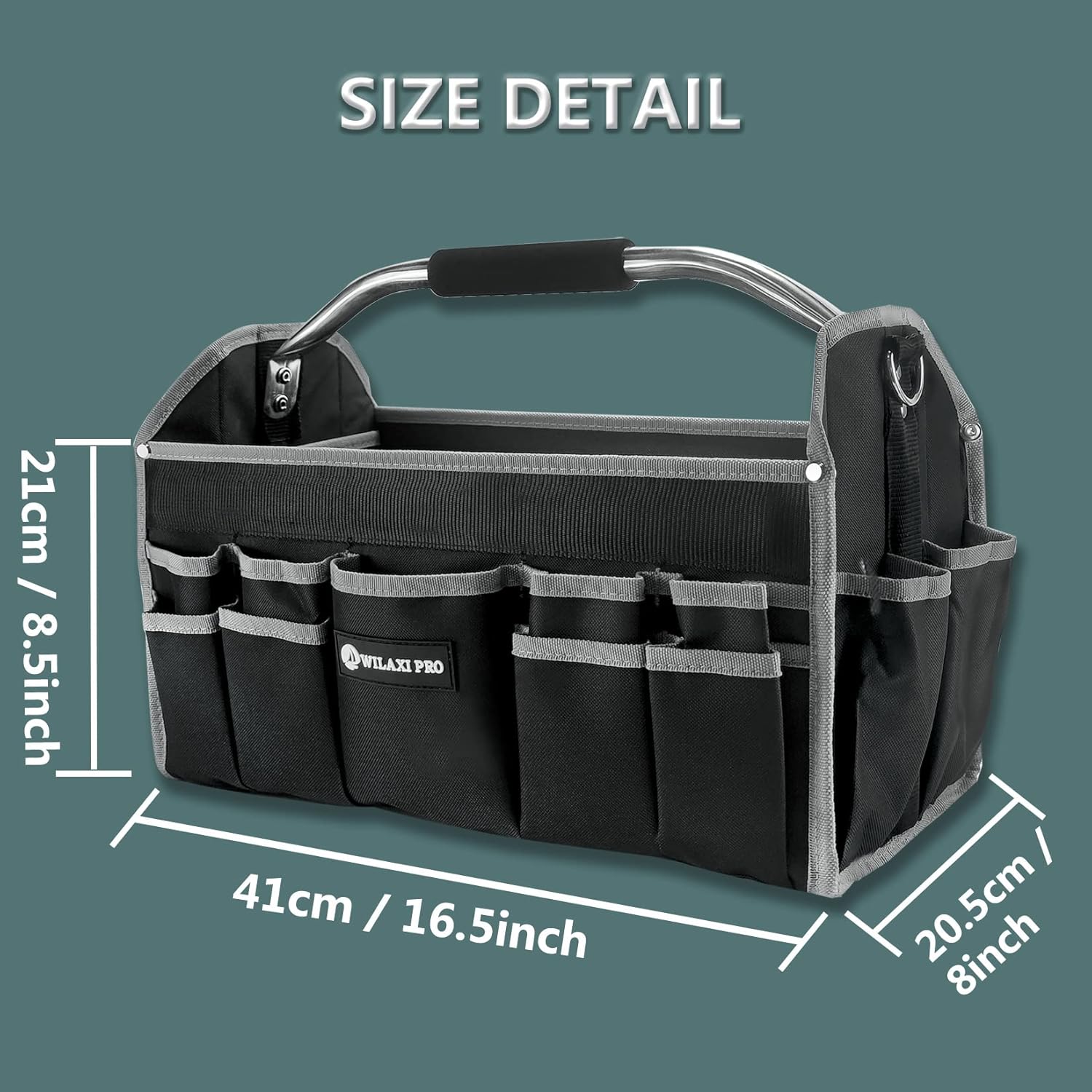 WILAXI PRO Tool Bags For Men Heavy Duty, 16in Foldable Open Top Tool Bags, Tool Caddy Organizer With Handle, Wide Mouth Toughbuilt Electrician Tool Tote, Many Pockets Can Hold Many Tools - - 
