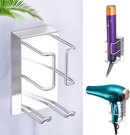 Amazon wayasi hair dryer holder hair tool storage organizer wall mount stainless steel hair blow dryer holder hot tools holder adhesive