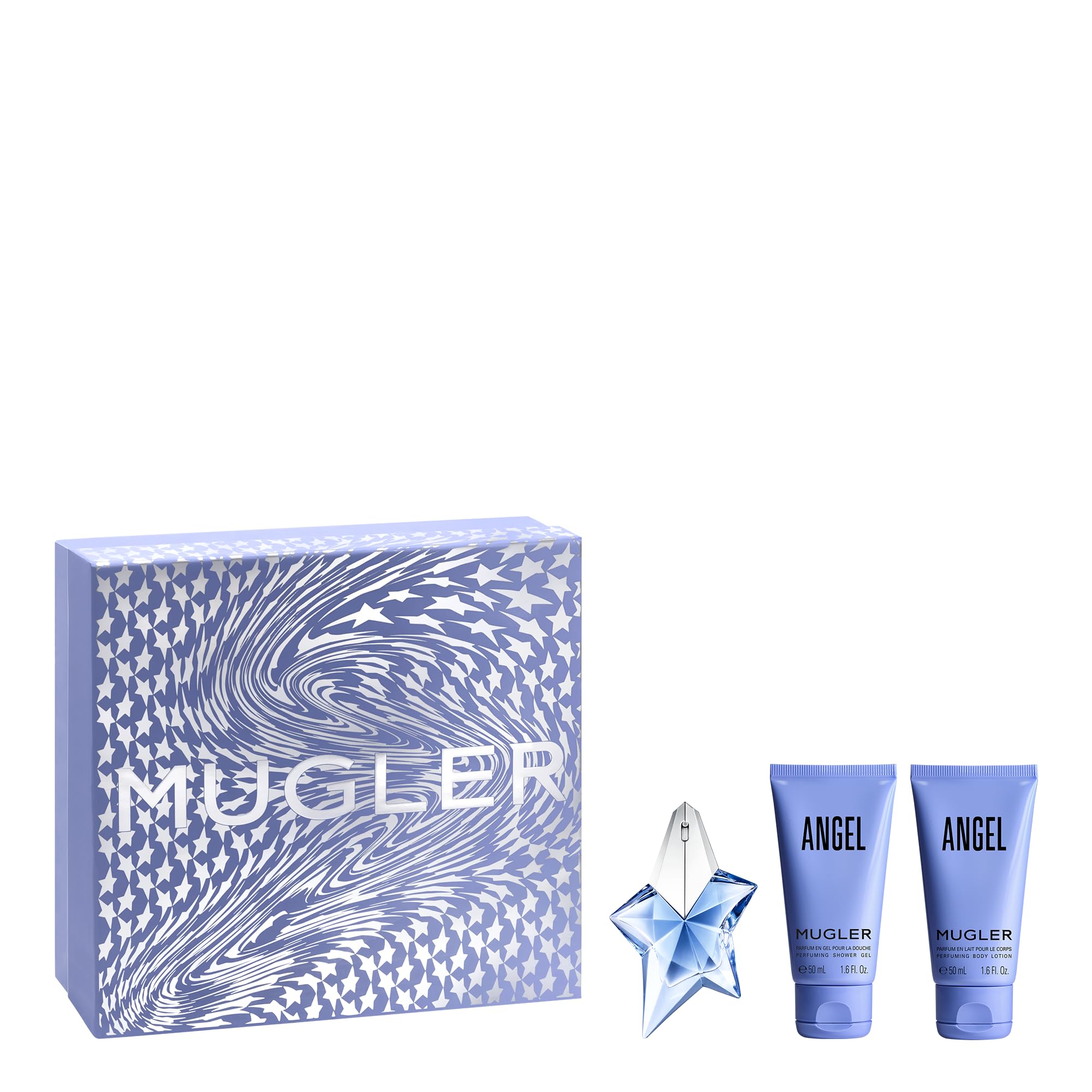 MUGLER Angel - Coffret Pour Elle - Eau de Parfum Femme 25 ml - Lait Corps 50 ml - Gel Douche 50 ml - Ambré Gourmand - Patchouli, Accord Praline & Absolu de Vanille - Tenue Longue Durée