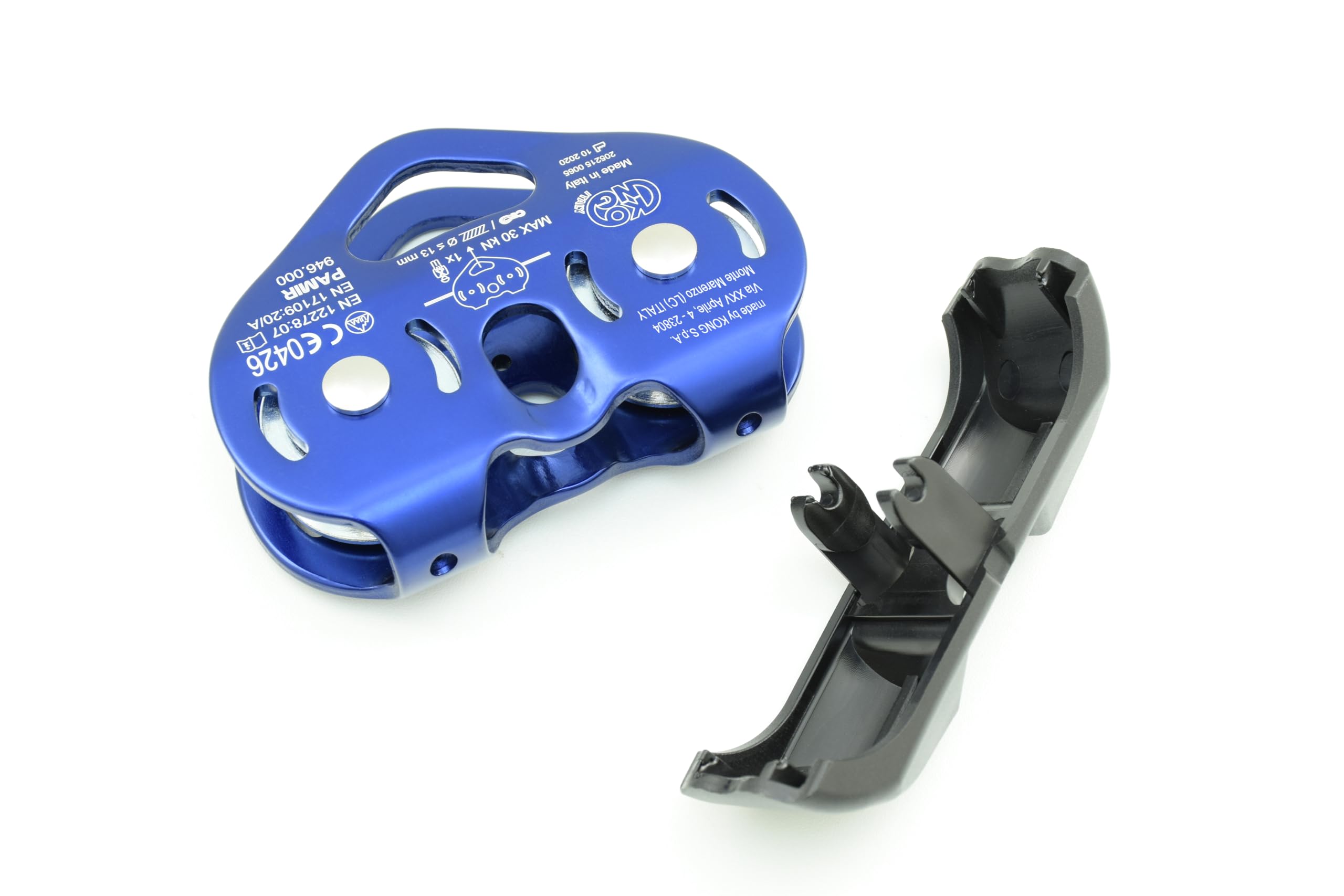 Kong. Pamir Fast. Carrucola Professionale a Doppia puleggia per Parchi Avventura, Zipline e Paranchi. in Alluminio e Acciaio Inox. Made in Italy. EN 12278, 17109. 365g.