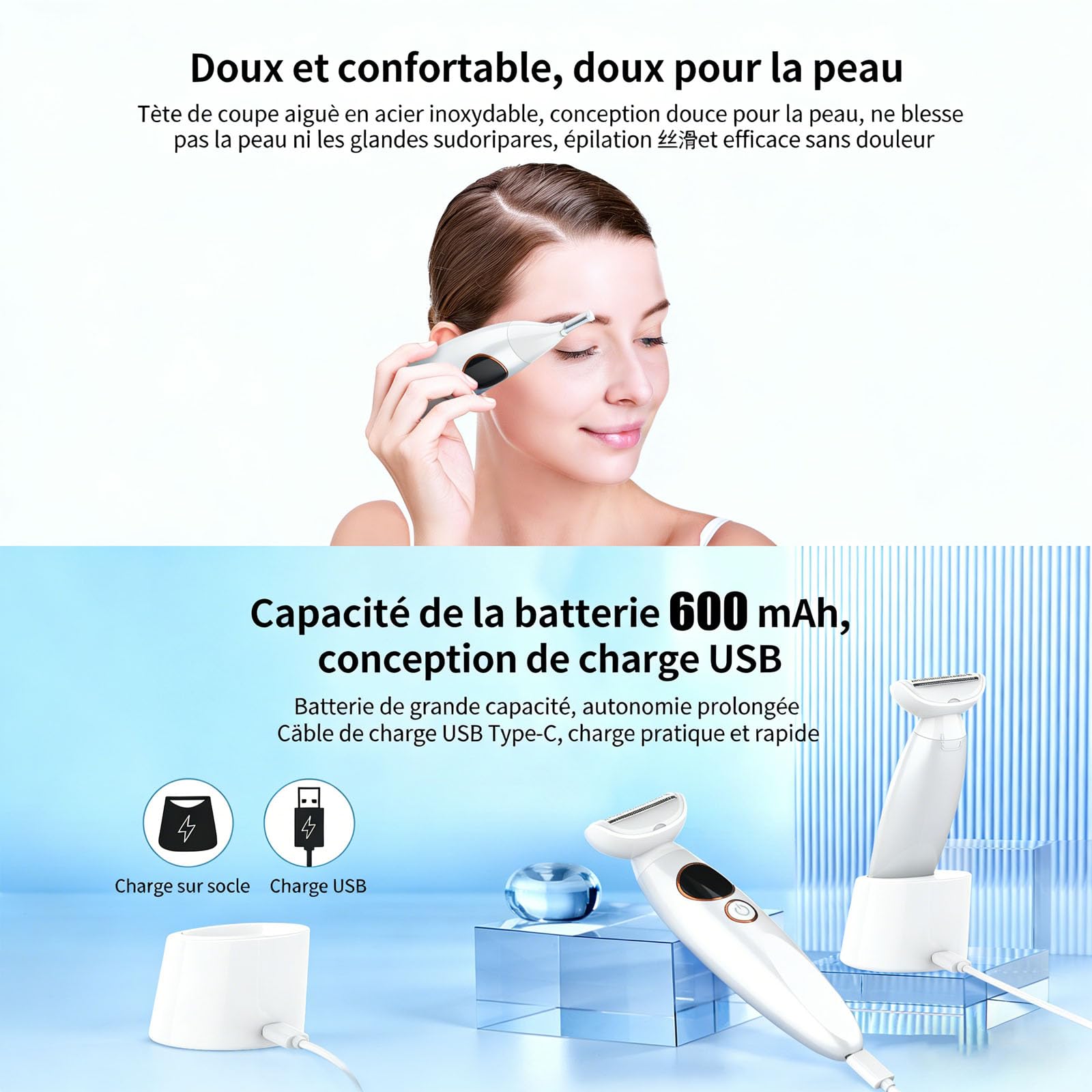 Rasoir Elios Femme 5 En 1, Elios Rasoirs Électriques Femme, Tondeuse Bikini 5 En 1 Tondeuse Femme Intime, Étanche IPX7, Pour Bikini, Aisselles, Jambes, Nez (1 Set)