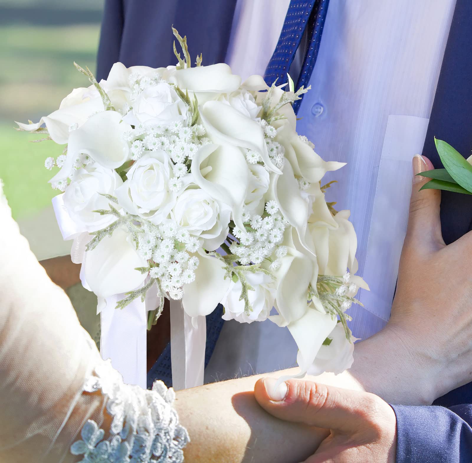 Ramos de Novia para Boda, Ramo de Lirio de Cala de 11 Pulgadas para Novia, Boda, Flores de Seda, Ramo de Boda para Ceremonia, Aniversario, Boda, Despedida de Soltera (Blanco Natural)