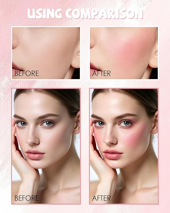 Baked Blush, Peach Pink Marbleized Blusher for Cheeks, Matte Smooth Face Blush Powder with Mirror & Brush,Lightweight Blendable Long-Lasting Mother's Day Facial Makeup Product Gift for Women Girl-02