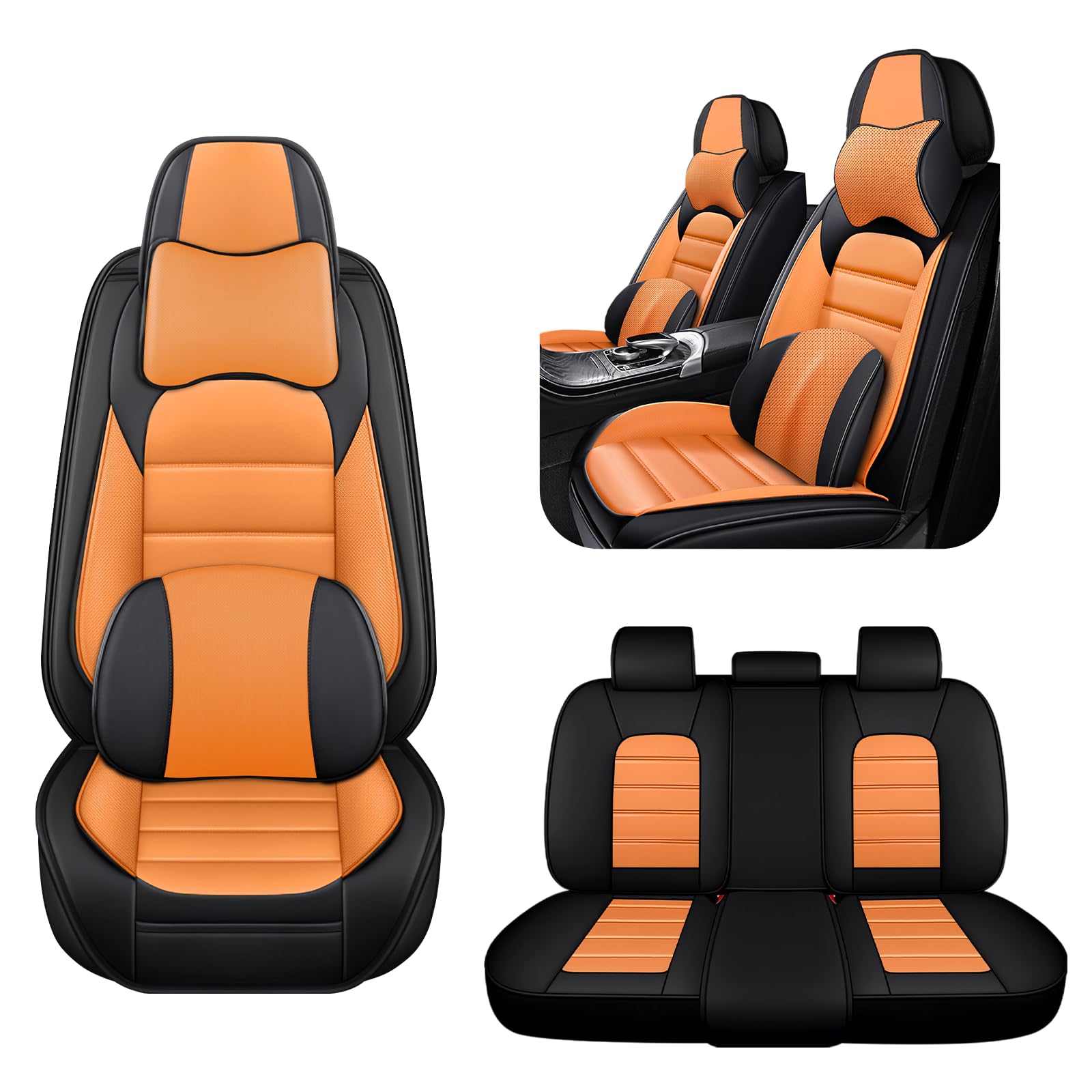 AREKA 5 Car Seat Covers for Toyota Prius 2007-2026 Breathable Leather,with Comfort Headrest Pillows,Automotive Vehicle Cushion with Storage Pockets (