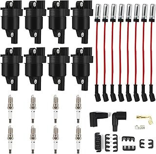 8PCS UF414 Round Ignition Coils Pack & Iridium Spark Plugs & Spark Plug Wires Set Fits for Chevrolet Corvette Avalanche Silverado 1500 2500 3500 GMC Savana 1500 2500 Cadillac Escalade D514A