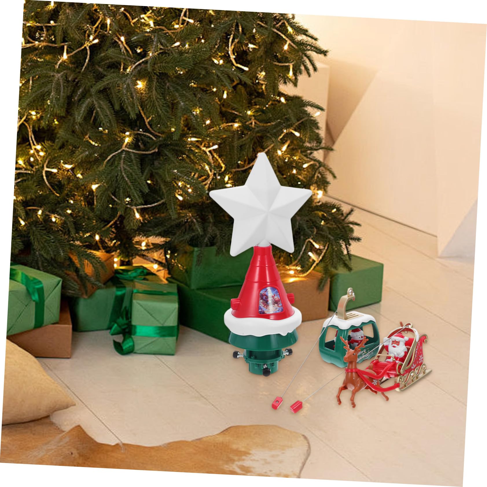 Ciieeo Étoile de Sapin de Noël Lumineuse Rotative Décoration Festive pour Sapin avec Traîneau du Père Noël pour Intérieur et Extérieur