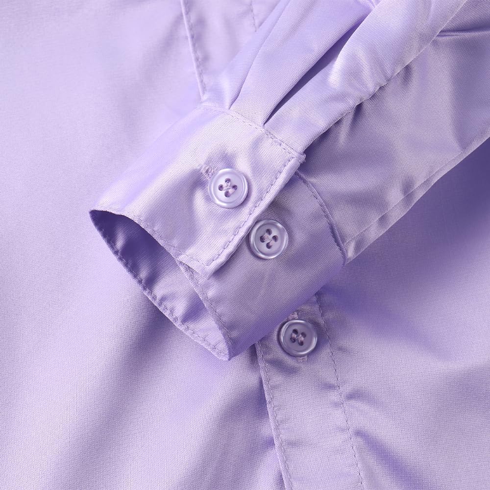 Spring&Gege Boys Shiny Satin Dress Shirts Sateen Long Sleeve Wrinkle-Free Solid Formal Wedding Button Down Shirts - Image 5