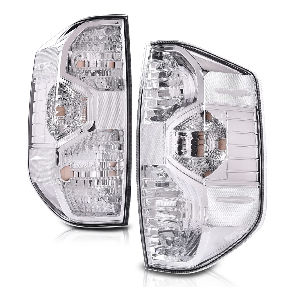 Tail Lights Assembly, Compatible with Toyota Tundra Pickup 2014-2021, Rear Tail Lamp, Left Driver & Right Passenger, Clear Lens Chrome Housing