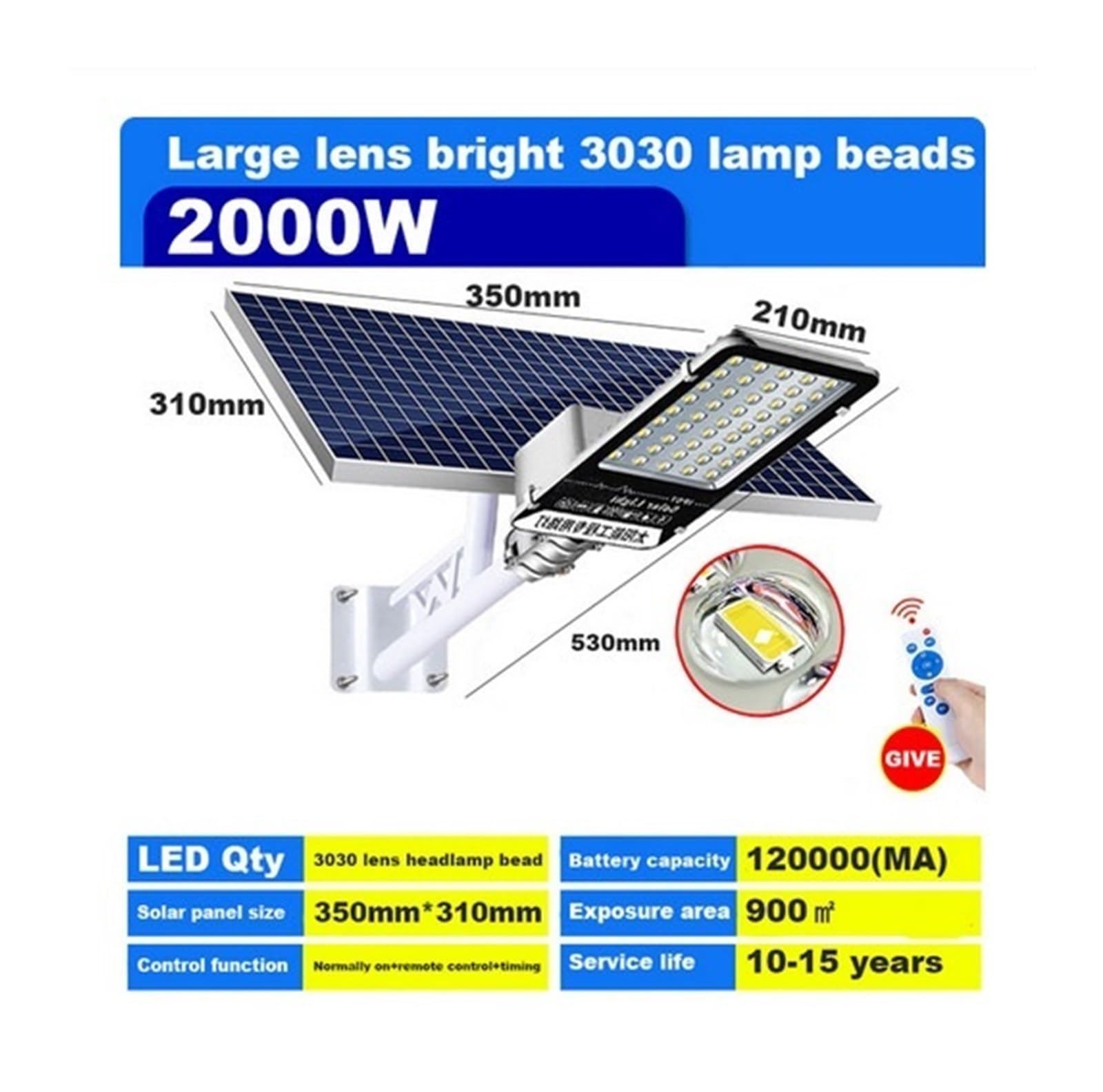 Lampa solarna zewnętrzna, 1000w dzielona słoneczna lampa uliczna zewnętrzna aluminiowa słoneczna lampa uliczna ogród światło słoneczne dom zdalnie sterowana wodoodporna kinkiet