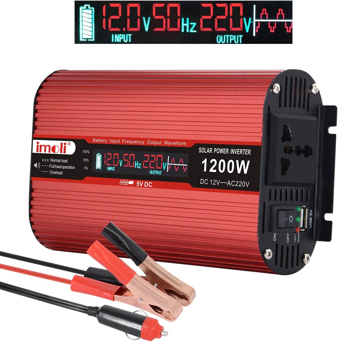 Inverter 1200W/2400W Power Inverter 12V to 220V AC Car Converter with LCD Display and 2 USB Charging Port Universal AC Outlets Auto Adapter Power Supply