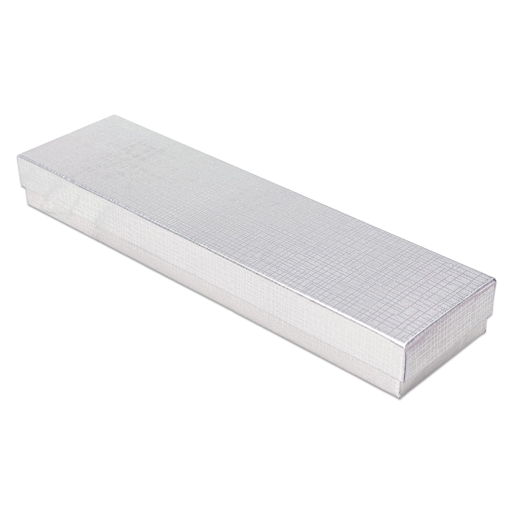 TheDisplayGuys - 100-Pack #82 Cardboard Linen Paper Jewelry Boxes Gift Cases w. Cotton Padding - Silver (8.0" x 2.0" x 1.0")