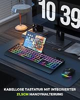 seenda Vezeték Nélküli Billentyűzet-Egér Szett, RGB Háttérvilágítással, Csuklótámasszal, USB/Type-C, Telefontartóval, QWERTZ, PC/Mac 8