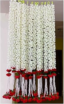 SPHINX Artificial Jasmine Buds & Clustered Rose Strings Off White, Pack of 6,2.5 ft Each Off White, 6