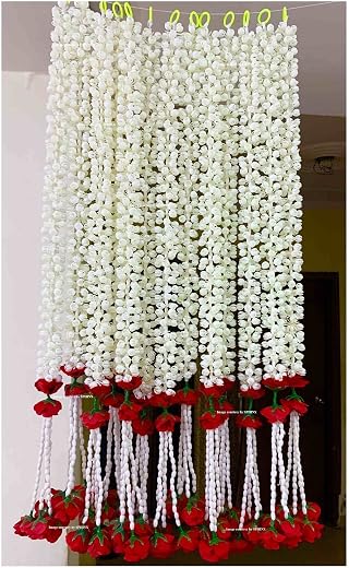 Sphinx Artificial Jasmine Buds (Mogra)&amp; Clustered Rose Strings for Festive Pooja Wedding Housewarming Decorations Approx ...