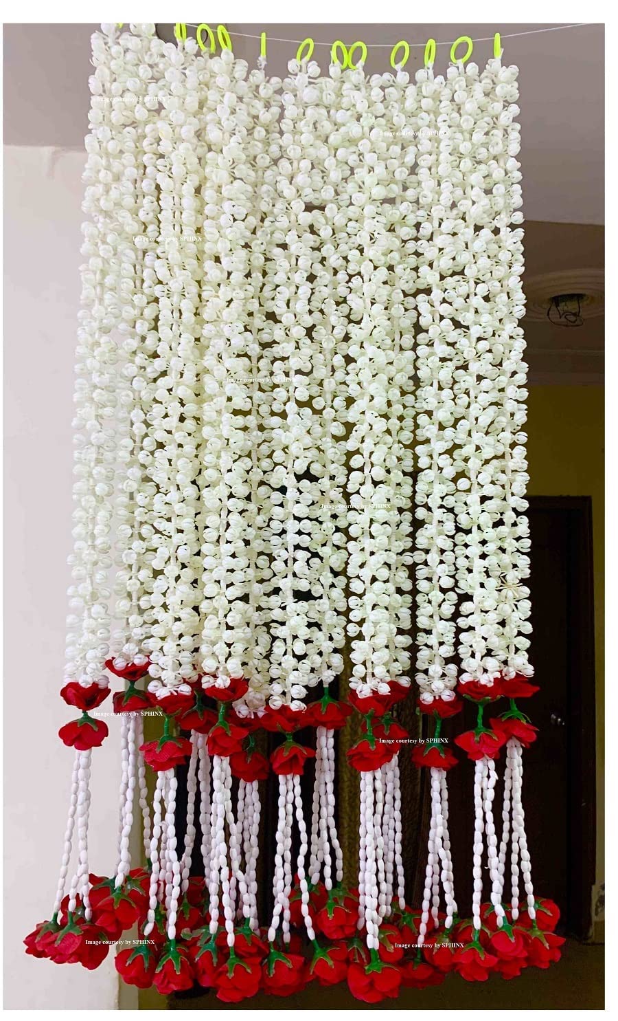 Sphinx Artificial Jasmine Buds (Mogra)& Clustered Rose Strings for Festive Pooja Wedding Housewarming Decorations Approx ...