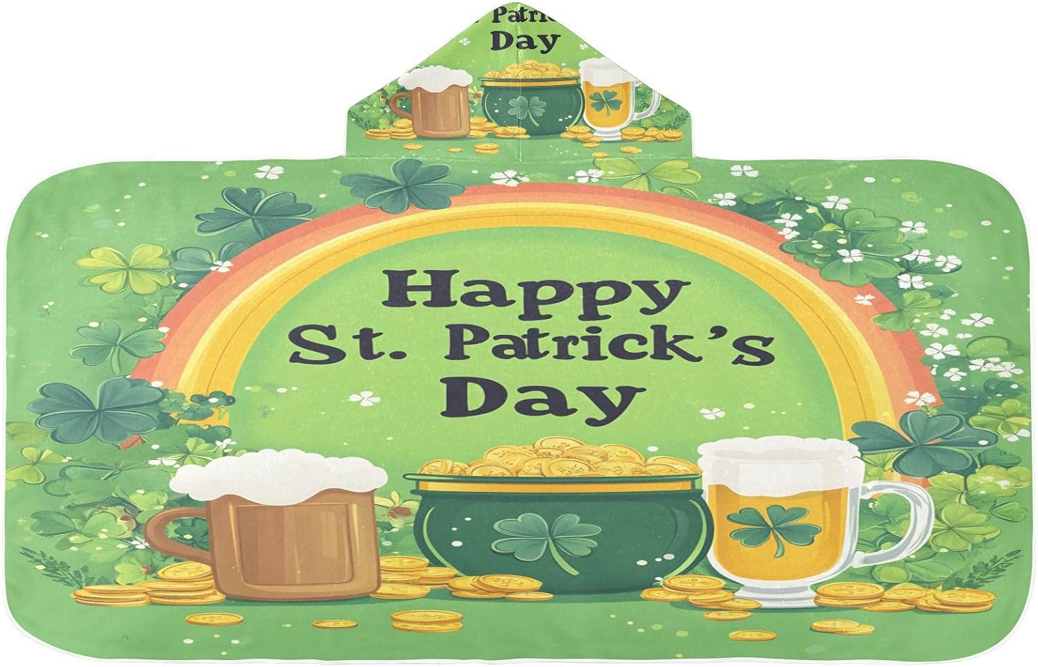 St. Patricks Day Shamrocks Kids Bath Towels Hooded Poncho, 50x23.5in Quick Dry Beach Towels for Boys Girls Toddlers, Soft Absorbent Baby Bath & Hooded Towels Cape for Swimming Bathroom