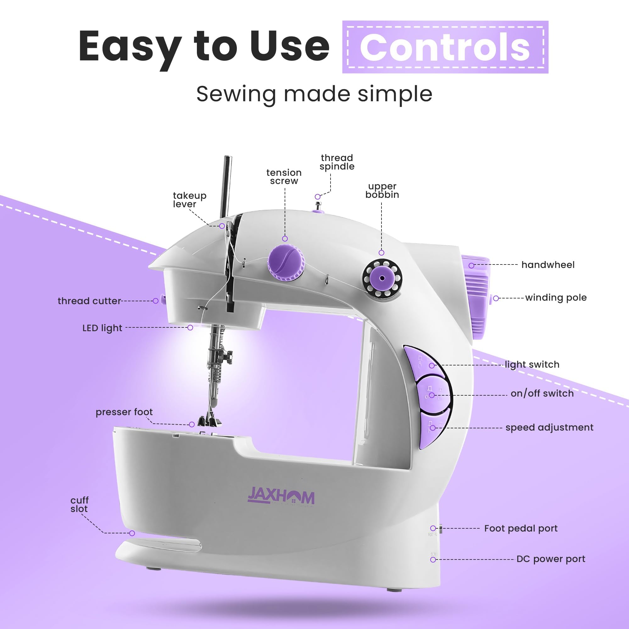 JAXHOM Advance Sewing Machine Electric With Table Set I Mini Silai Machine With Focus Light, Foot Pedal, Adapter And Sewing Kit I Stitching Machine For Home Tailoring (SM+ET+BBKT) — Amazon image 5
