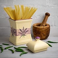 Vista 4 de City to Cottage Tarro de almacenamiento de cocina hecho a mano con tapa de 31.5 onzas, floral, morado y crema, grande, de cerámica, regalo